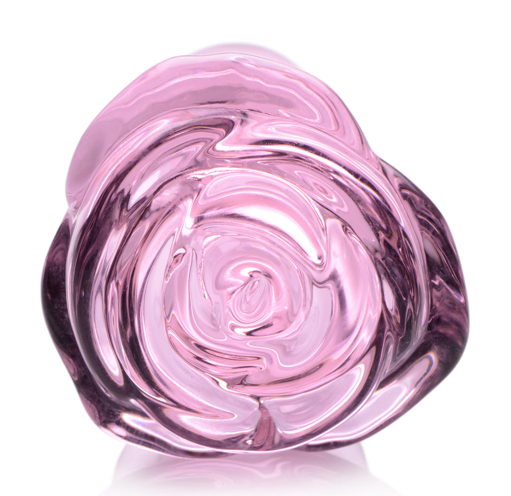 Booty Sparks Pink Rose Glass Anal Plug-Small