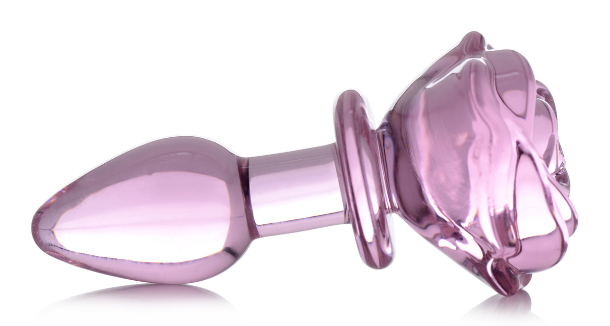Booty Sparks Pink Rose Glass Anal Plug-Small