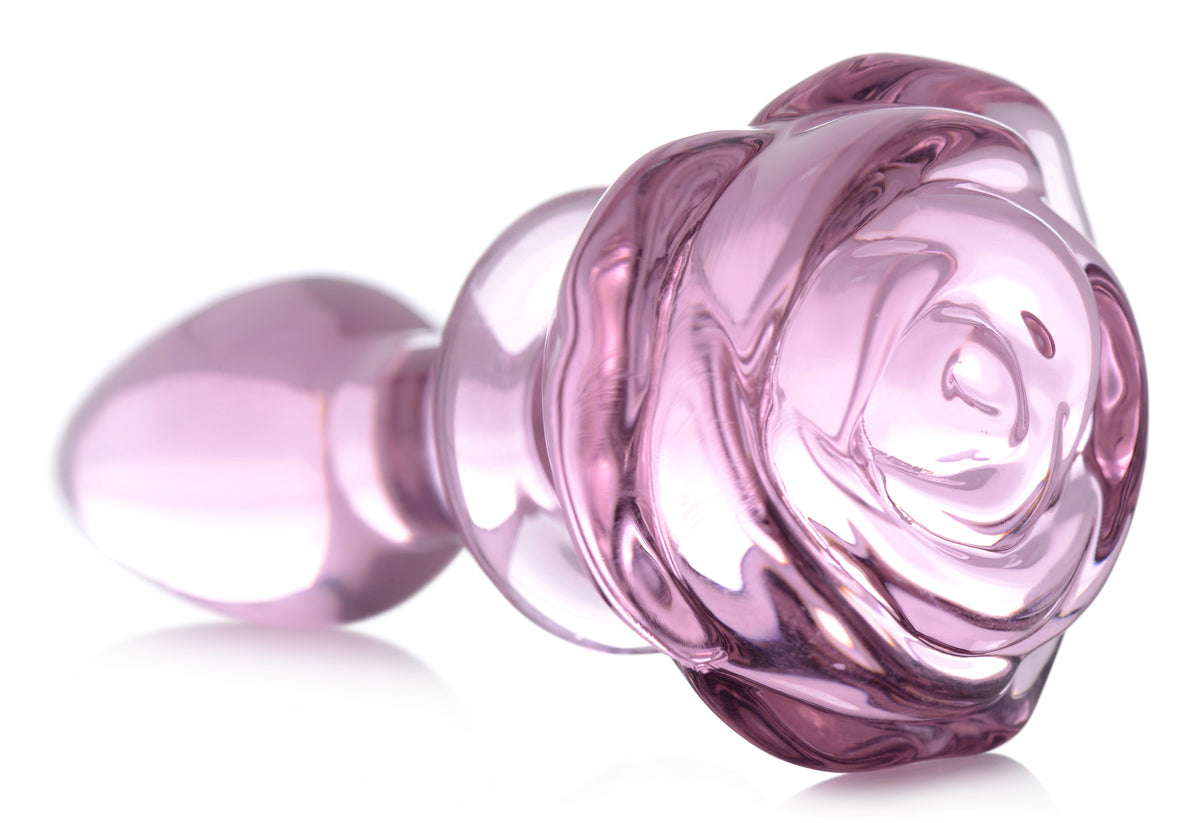 Booty Sparks Pink Rose Glass Anal Plug-Small