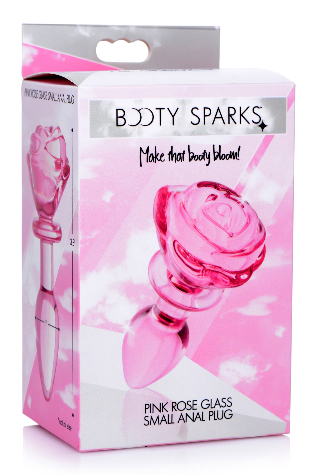 Booty Sparks Pink Rose Glass Anal Plug-Small