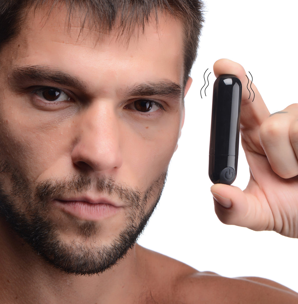 Bang! 10X Rechargeable Vibrating Metallic Bullet-Black