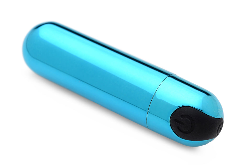 Bang! 10X Rechargeable Vibrating Metallic Bullet-Blue