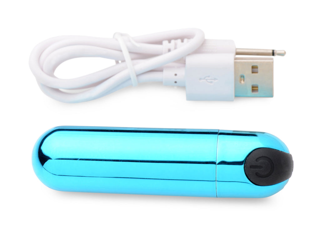 Bang! 10X Rechargeable Vibrating Metallic Bullet-Blue