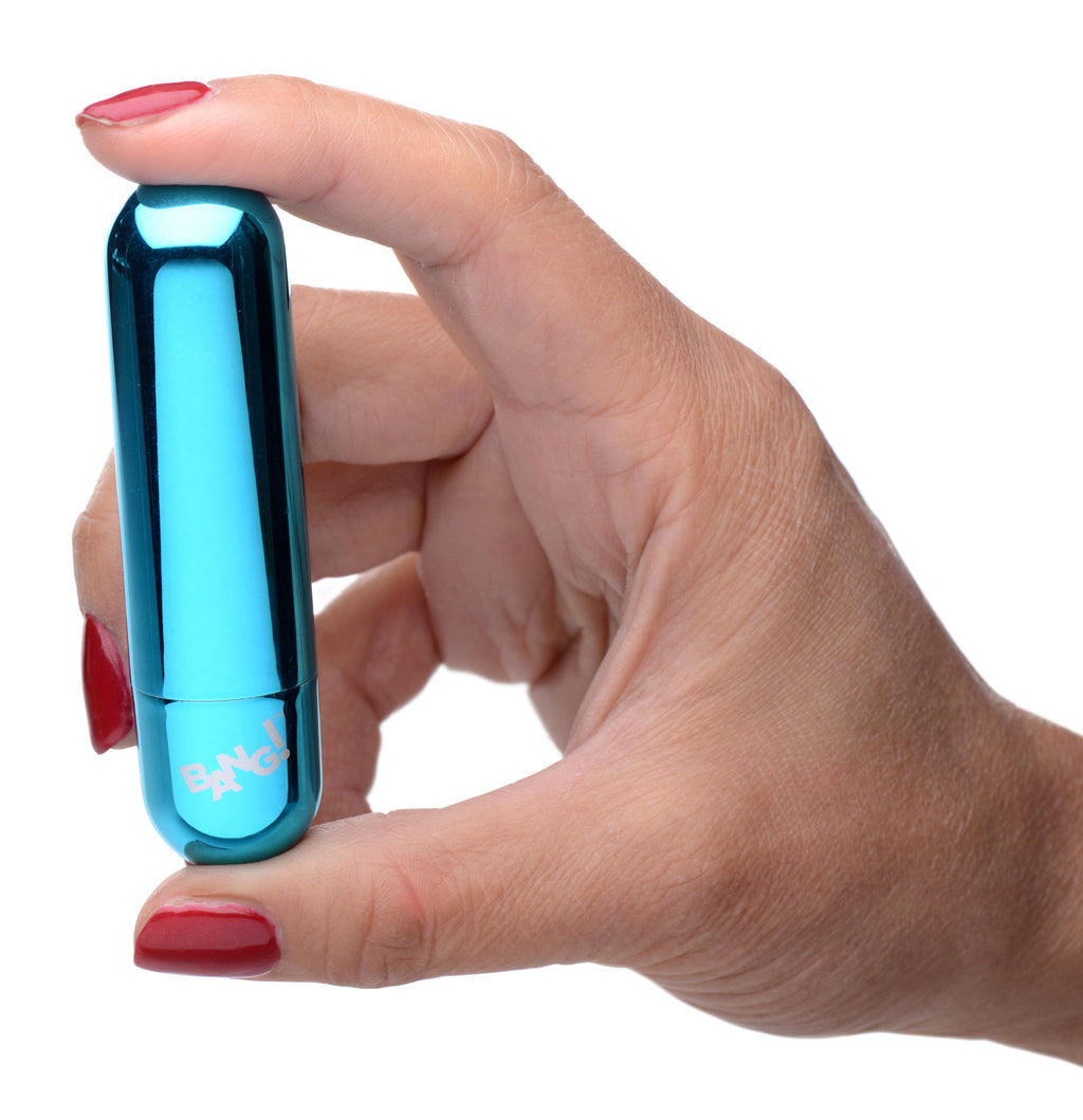 Bang! 10X Rechargeable Vibrating Metallic Bullet-Blue