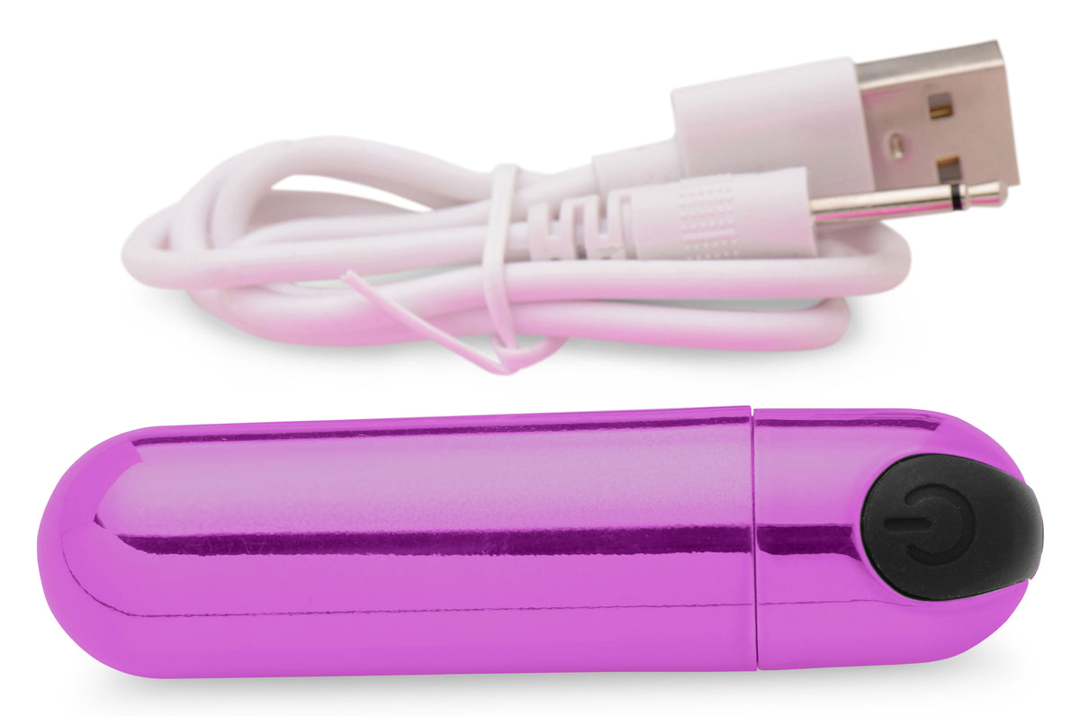 Bang! 10X Rechargeable Vibrating Metallic Bullet-Purple