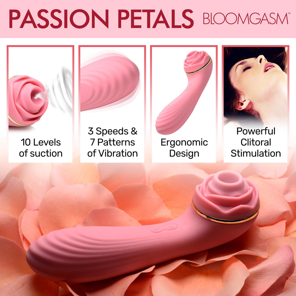Bloomgasm Passion Petals 10X Silicone Suction Rose Vibrator-Pink