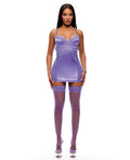 See It Through Guipure Lace Chemise w/Thong & Stockings - Purple SM