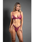 Domina Lace Bralette & Panty in Leatherette w/Zipper Detail - Berry L/XL