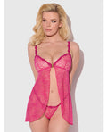 Yvone Lace Babydoll w/Front Closure & G-String 2 pc Set - Pink XL