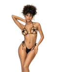 Star Dancer Wet Look Top w/Matte Side Tie Thong 2 pc Set - Black S/M