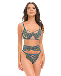 Daphne Lace Underwire 3 pc Set w/Embroidered Trim & Crossing Elastics - Blue LG