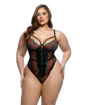 Cherry Delight Embroidered Underwire Corset w/G-String - Black 1X
