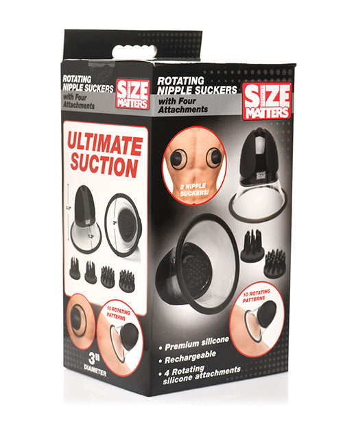 Size Matters 10X Rotating Silicone Nipple Suckers w/4 Attachments - Black