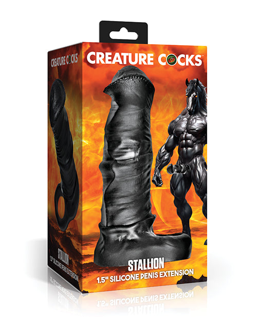 Creature Cocks Stallion 1.5" Silicone Penis Extension - Black/Silver - Extra Large